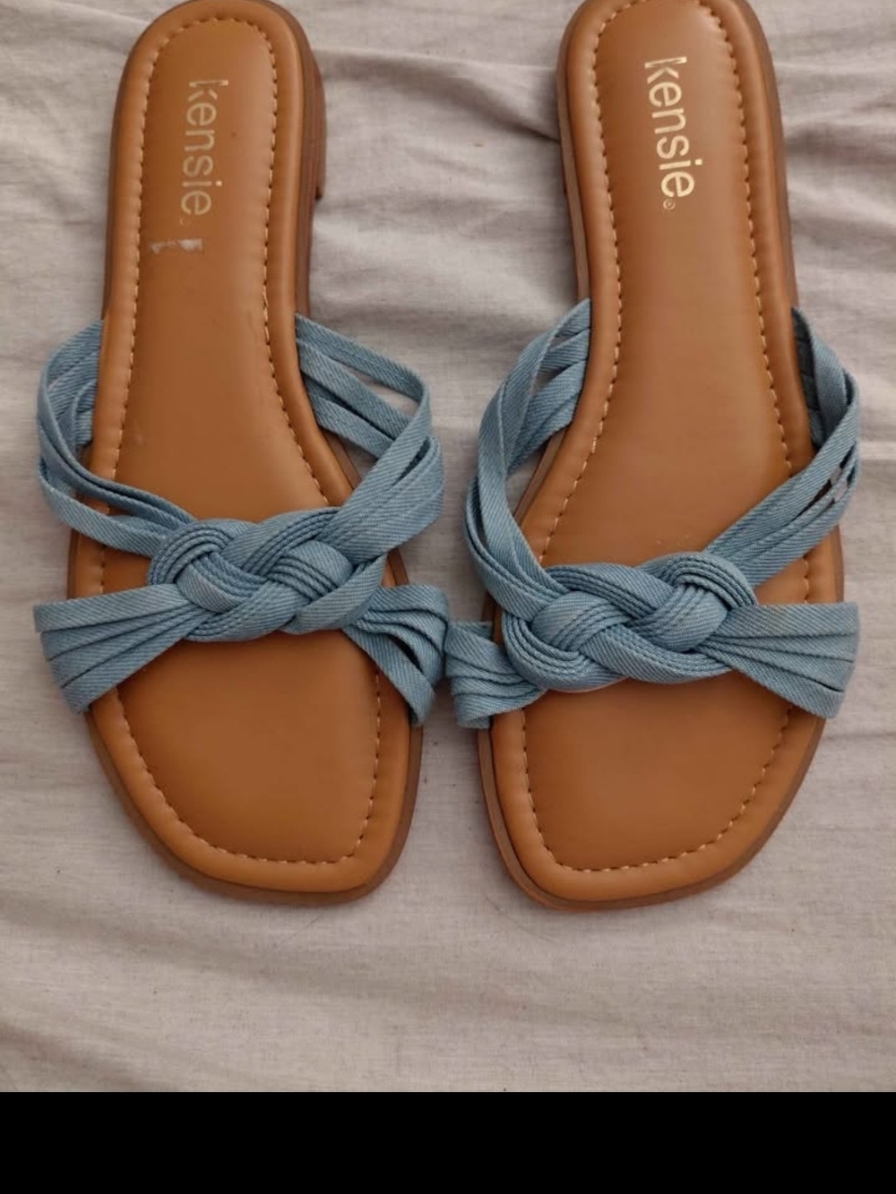 kensie Light Blue Braided Slide Sandals with Tan Footbed - Picture 2 of 4
